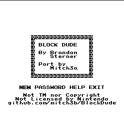 Block Dude title screen